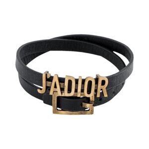 Dior Black Leather J'Adior Gold-tone Charm Wrap Bracelet